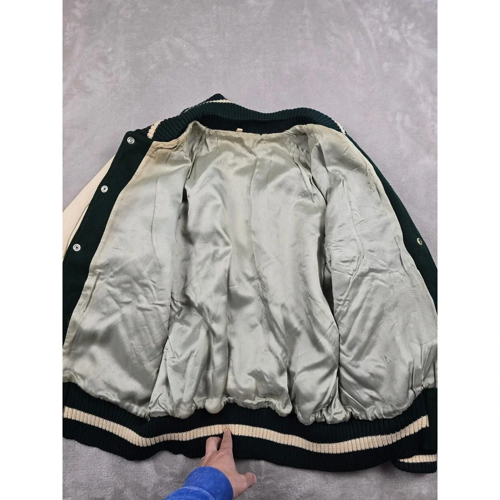 Vintage Lasley Knitting Co Varsity Jacket Mens 42 Green Wool Leather Bomber